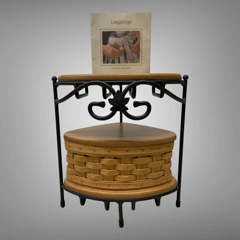 Longaberger Wrought Iron WoodCrafts Countertop Corner Stand Basket Protector Set Cover