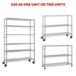 Rolling 6 Tier Storage Shelf Heavy Duty Storage Shelving Unit Metal Storage Rack - Picture 1 of 11