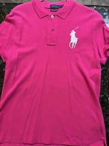 Girls S/S Bright Pink Polo Ralph Lauren Big Pony Polo Style 3 Button Front Large - Picture 1 of 4