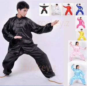 Silk Satin Tai chi Suit Kung fu Martial arts Uniform Wing Chun Jacket and Pants - Picture 1 of 9