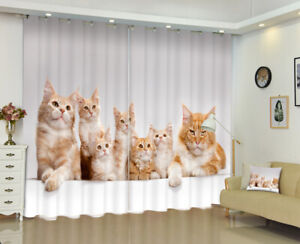 Cute Pet Cat 3D Blackout Curtain Animal Family 2 Panels Drapes Window Curtains