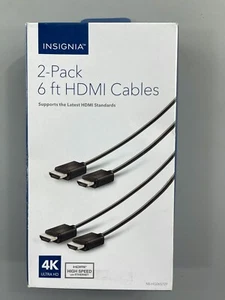 Insignia 2-Pack 6' Feet (1.8 meters) long 4K Ultra HD HDMI Cables, color Black - Picture 1 of 2