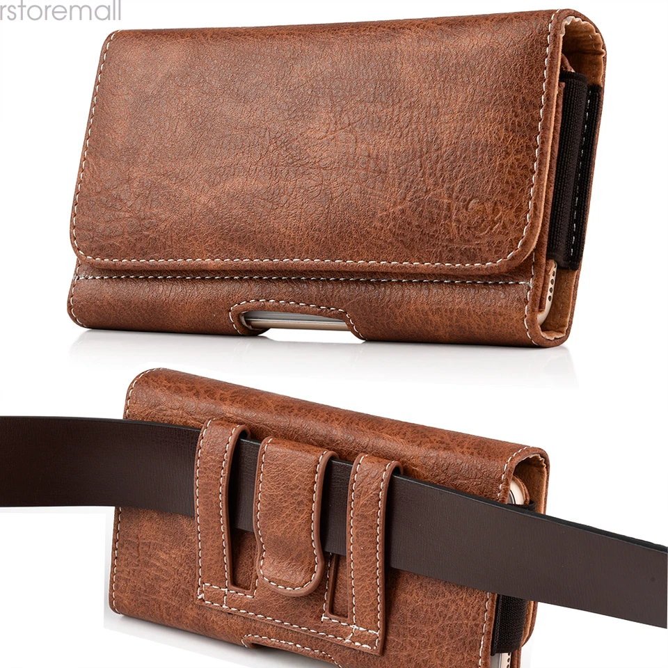 Horizontal Cell Phone Holster Pouch Case Leather Case Holder with Belt Clip - Image 1 of 4