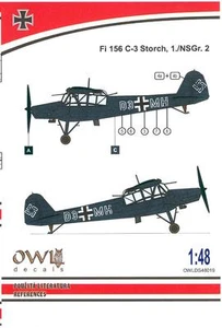 Calcomanías de búho 1/48 FIESELER Fi-156C-3 STORCH 1./NSGr.2 - Imagen 1 de 1