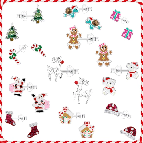 TDC Pendientes de plata de ley S925 con tachuelas de Navidad niñas mujeres niños niños