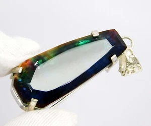 Ciondolo Ammolite Naturale 71 Ct Argento Massiccio 925 Taglio Fantasia Certificato Gemme Sciolte - Foto 1 di 6
