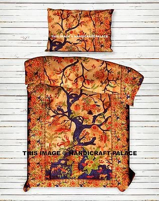 Indian Tree Of Life Bohemian Bedspread Tapestry Wall Hanging Throw With Pillow - Image 1 of 2