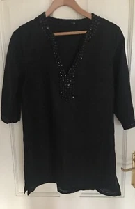 Lovely Black Linen Top With Beaded Neck - Picture 1 of 8