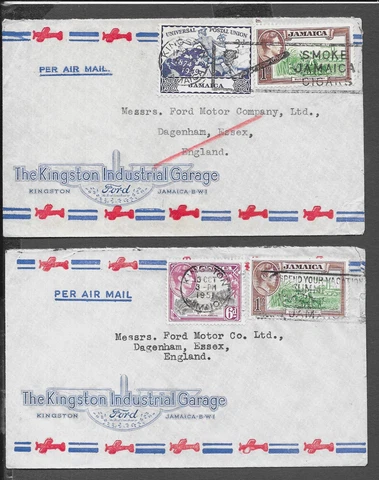 JAMAICA x 2 1951 COVERS FROM KINGSTON GARAGE TO  FORD MOTORS Cover