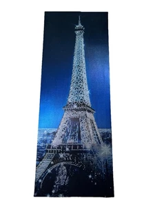 Paris Eiffel Tower Night Picture Canvas Wrapped Wood Frame Bedazzled 24” X 9” - Picture 1 of 9