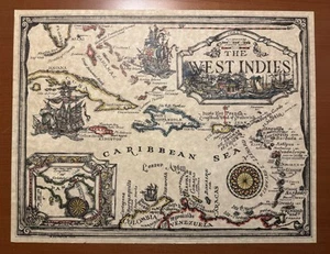 The West Indies Circa 1965 Vtg Litho Caribbean Novelty Map 21X16 Island Workshop - Picture 1 of 8