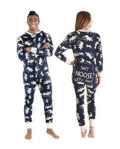 Lazy One Don't Moose with Me NAVY Union Suit Pajamas Long Johns ADULT X-SMALL - Picture 1 of 7