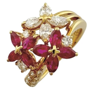 Tasaki Ring US 5 1/2 EU51 K18 Gelbgold Rubin 0,99ct Diamant 0,61ct Blume gebraucht - Bild 1 von 8