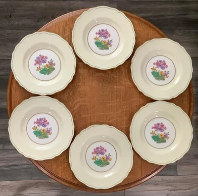 Wedgwood 9 1/4" porcelana de hueso pintada a mano placas florales prímulas CONJUNTO DE SEIS W2895 Foto 1 de 4