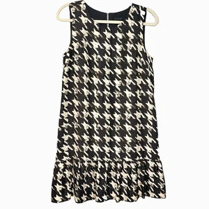 J.Crew Silk Houndstooth Flounce Hem Shift Dress 6 Mod Retro Statement Ruffle - Picture 1 of 12