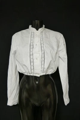Gr.48 Dirndlbluse weiß Bluse für Dirndl Baumwolle mit Spitze B11221 - Bild 1 von 4