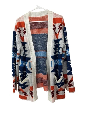 Aztec Southwestern Open Front Cardigan Small Boho Cozy Knit Cabin Layer Oversize - Image 1 of 4