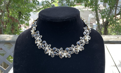 VETEMENTS Collare Ann Klein nero strass e fiori cristallo tono oro prolunga 3"