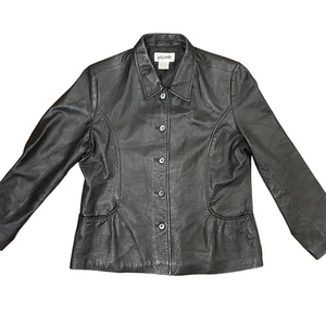 Chaqueta grande con botones de cuero negra vintage Bagatelle - Imagen 1 de 10