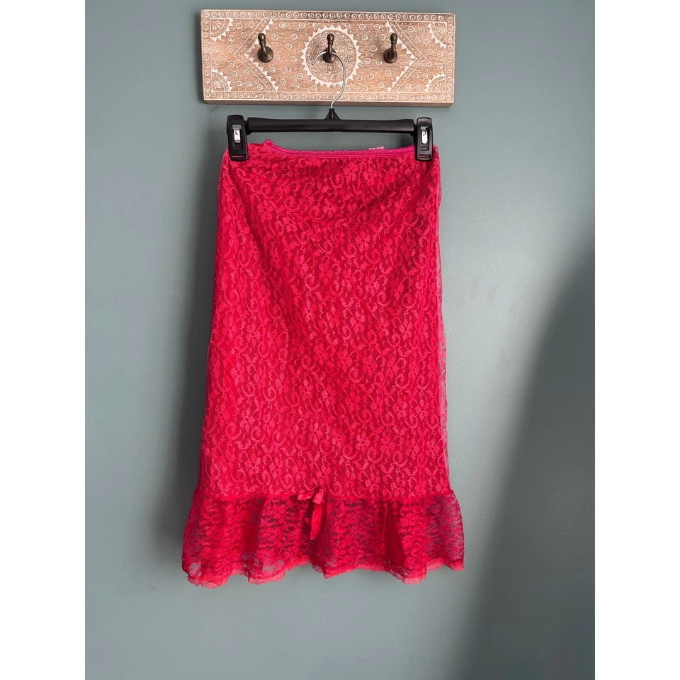 Pink Lady Lingerie Vintage 70s Red Lace Skirt Slip  - Image 1 of 4