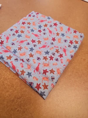 2/3 Yd Ahoy Baby   Cotton Fabric Lobster  Starfish Ocean P & B  Bolt End  - Image 1 of 2