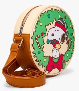 Bolso Bandolera Loungefly Peanuts Snoopy & Woodstock Corona de Navidad Nuevo con Etiquetas Sellado - Imagen 1 de 4