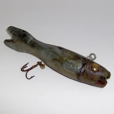 SEÑUELO MINNOW MADERA FOLKART TALLADO A MANO VINTAGE Foto 1 de 4