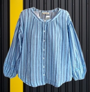 Lucky Brand Damen Top Bluse Knopfleiste Langarm blau gestreift Größe M - Bild 1 von 9