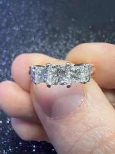 14K Yellow Gold Three Stone Princess Cut Diamond Ring With White Gold Prongs - Picture 1 of 4