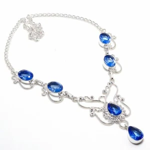Collares de topacio azul suizo de joyería de plata de ley 925 hechos a mano c... - Imagen 1 de 1