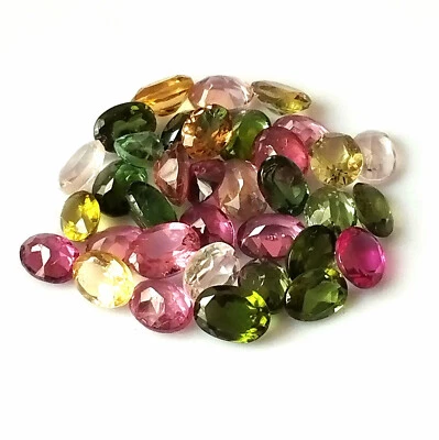 Tourmaline Faceted 4X3 mm Oval Multi Color Natural Calibrated Gemstone 35 Pieces - Image 1 of 4