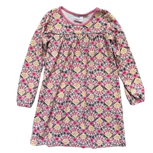 Hanna Andersson Dress Long Sleeve Pink Gray Yellow Cotton Girls Size 120 6/7 - Picture 1 of 9