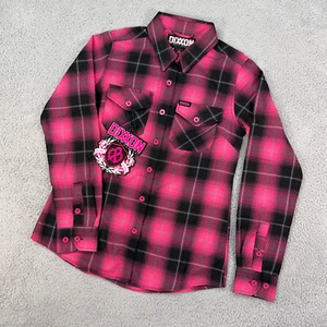 Dixxon Shirt Womens Small Pink Button Up Warrioress Breast Cancer Flannel NEW - Picture 1 of 10