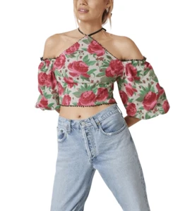 Anthropologie Schulterfreies Neckholder-Top mit Blumenmuster Größe Medium neu mit Etikett - Bild 1 von 12