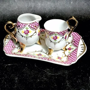 TASSE , VERSEUSE + PLATEAU MINIATURE Décor Floral Dinette PORCELAINE - Bild 1 von 4