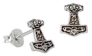 MJØLNER Thors Hammer Ohrstecker Silber Gothic Schmuck - NEU - Picture 1 of 1