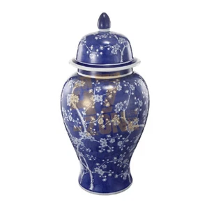 Porcelain Cherry Blossoms Ginger Jar Small Blue White Indoor Outdoor Home Decor - Picture 1 of 10