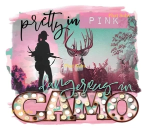 Sublimation Print Pretty In Pink Hunting Ready to Press Heat Transfer - Picture 1 of 1