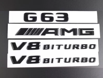 GLOSS Black AMG V8 BITURBO Emblem Badge Sticker Set For Mercedes Benz G63/ Foto 1 de 4