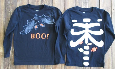 Carter's Lot Boys 5T Shirt Halloween Bat BOO! Skeleton Black 100% Cotton L/S - Image 1 of 4