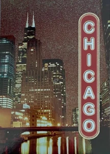 Chicago Illinois Glitter Postcard Theater Skyline - Picture 1 of 2
