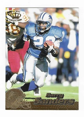 Tarjeta de fútbol americano 1996 Pacific Crown Collection Barry Sanders Detroit Lions #140 Salón de la fama Foto 1 de 2