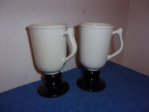 VINTAGE PAIR of HALL BLACK & WHITE PEDESTAL COFFEE CUPS - Picture 1 of 6