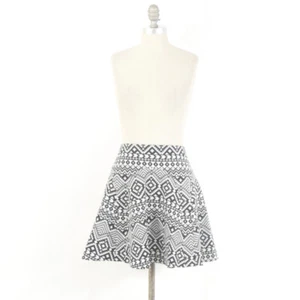 Parker Skirt 10 Black & White Tribal Print Stretch Knit Mini High-Waisted Skater - Picture 1 of 5