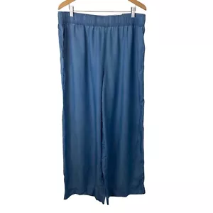 On 34th Pantalone Donna Alzata Chambray Gamba Larga Elastico Comfort Blu XL Nuovo - Foto 1 di 11