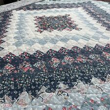 Vintage Faux Patchwork Quilt Handmade, 87” X 87”, Blue Paisley Queen/Full/Twin