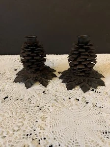 2 Portacandele Cassa e Barile Metallo Pigna Rustico Casale Natale - Foto 1 di 10