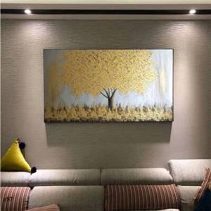 Cuchillo pintado a mano árbol dorado pintura al óleo sobre lienzo arte de pared imágenes - Imagen 1 de 26