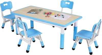 Juego de mesa de estudio y 4 sillas para niños muebles de actividad ajustables en altura para niños pequeños Foto 1 de 4