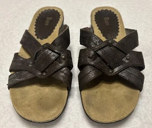 BASS Gloria Women’s Leather Sandals Size 7M Slip On Open Toe Wedge Flip Flops - Picture 1 of 8
